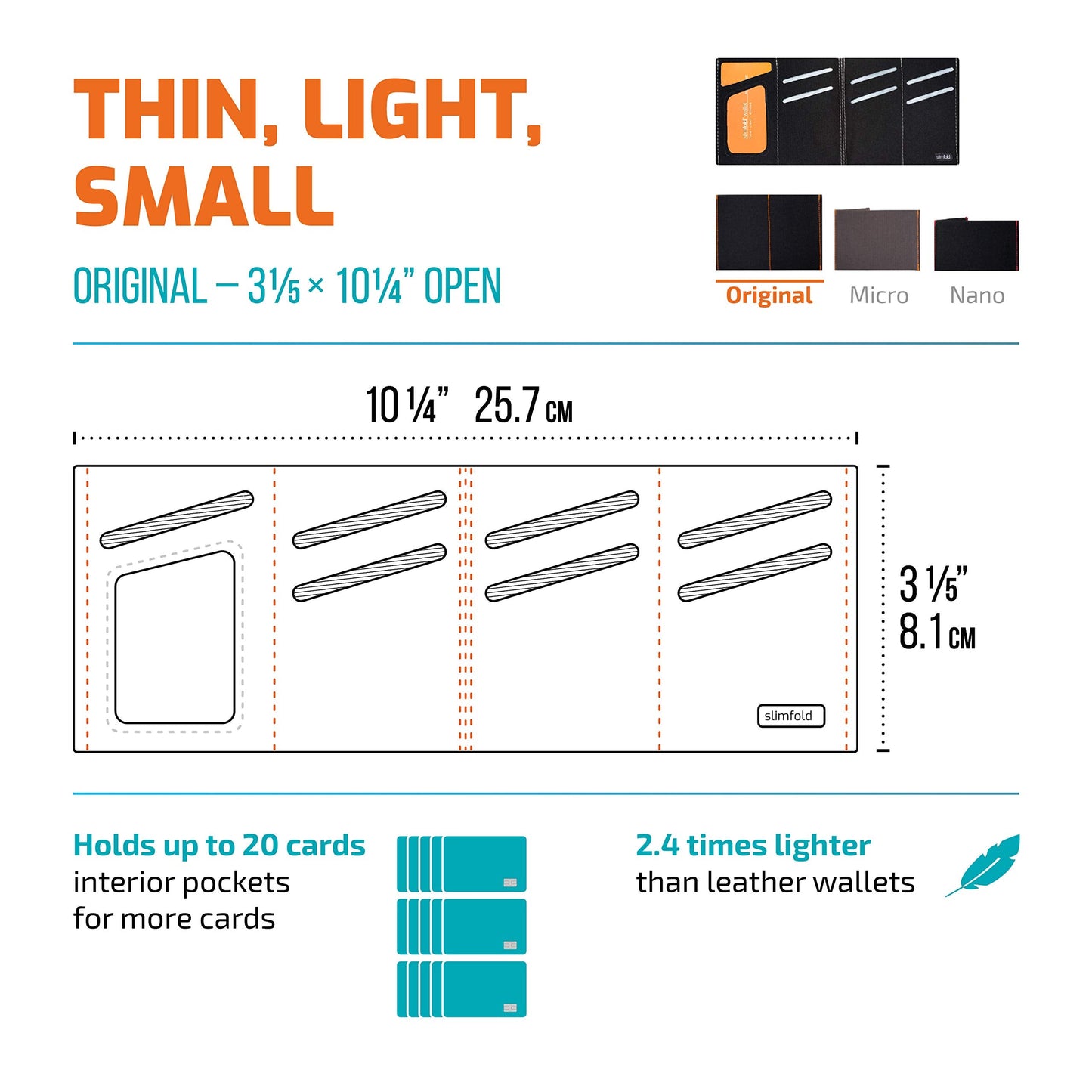 SlimFold Original Size Minimalist Front Pocket Vegan Slim Wallets for Men (RFID Blocking Navy/Orange)