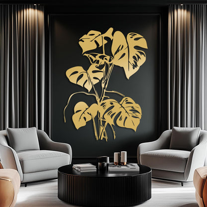 Monstera Leaf Metal Wall Art, Tropical Monstera Leaf Metal Wall Decor, Tropical Plant Line Art Wall Decor, Tropical Leaves Wall Sculpture, Nature Wall Hanging for Living Room (Silver, 41"x30"/105x77cm)