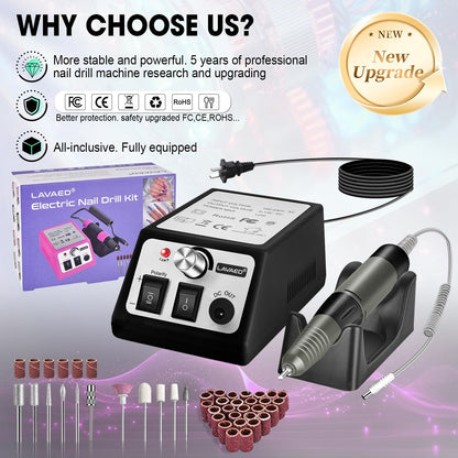 LAVAED Professional Nail Drill Electric Nail File Kit, Nail Filer Electric with 156pcs Sanding Bands and Nail Dril Bits for Acrylic, Gel Nail Manicure and Pedicure, Pink