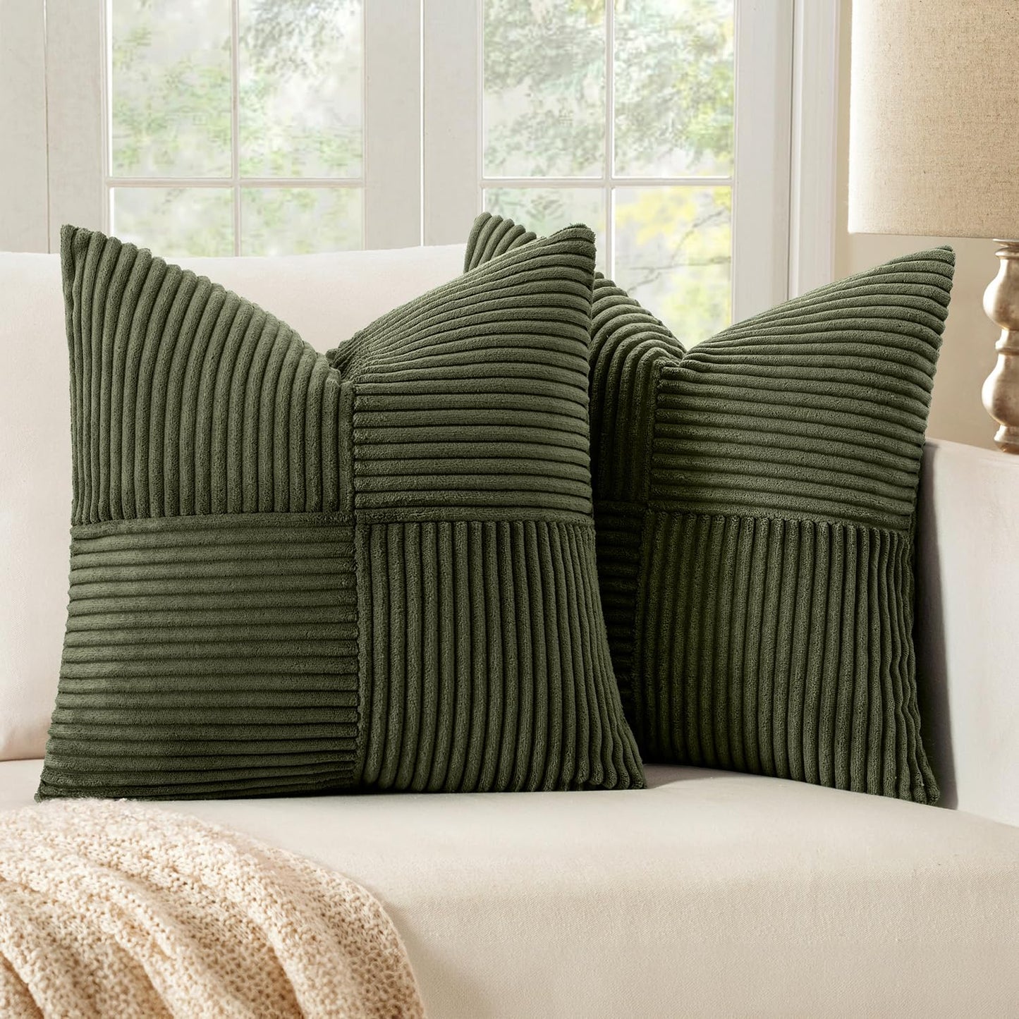 MIULEE Black Corduroy Pillow Covers Pack of 2 Boho Decorative Spliced Throw Pillow Covers Soft Couch Pillowcases Cross Patchwork Textured Cushion Covers for Living Room Bed Sofa 18x18 inch