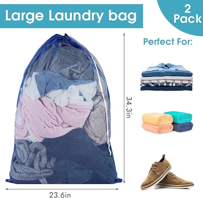 2 Pack Mesh Laundry Bags, 23 x 34 Inches Heavy Duty Mesh Laundry Bag, Large