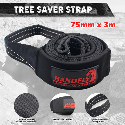 Handfly Offroad Recovery Kit, Tree Saver Tow Strap 3'' × 8ft Recovery Strap, 1pcs Hitch Receiver, 2pcs 3/4" D-Ring Shackles with Storage Bag for Truck Jeep SUV ATV