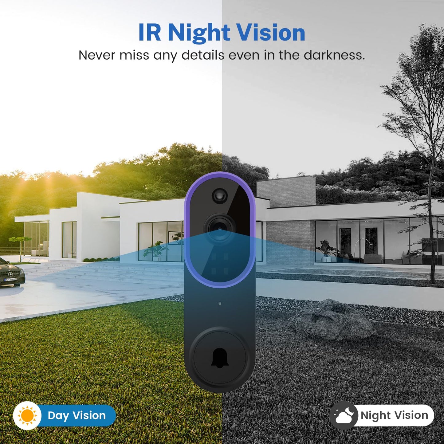 1080p Video Doorbell Camera Wireless with Chime, AI Human Detection, 2-Way Audio, FHD Live View, 2.4G WiFi, Night Vision, Cloud Storage, Battery Powered, Indoor Outdoor Surveillance (Purple)