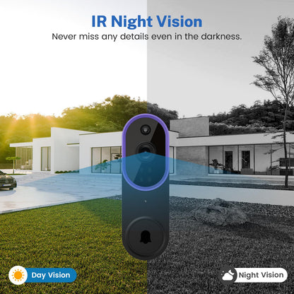 1080p Video Doorbell Camera Wireless with Chime, AI Human Detection, 2-Way Audio, FHD Live View, 2.4G WiFi, Night Vision, Cloud Storage, Battery Powered, Indoor Outdoor Surveillance (Purple)