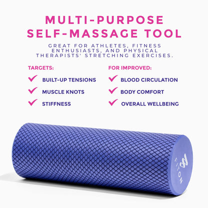FitOn Recovery Foam Roller - High Density Travel Foam Roller for Muscle Massage and Deep Tissue Relief - Compact and Portable for Exercise, Travel, and Fitness - 12"x4", Purple