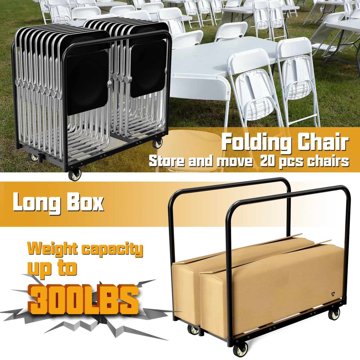 Folding Table Cart, Table Dolly with Swivel Caster Transport 6-8PCS Rectangular,Round Folding Tables 24In Width Panel Cart Have 3 Pole for Separating Area&Detachable Design Easy to Through Doorway