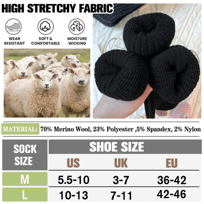 EBMORE Womens Black Merino Wool Slouchy Boot Socks Thermal Warm Winter Thick Scrunch Slouch Cozy Crew Gifts Socks 4 Pairs Stocking Stuffers(Black,M)