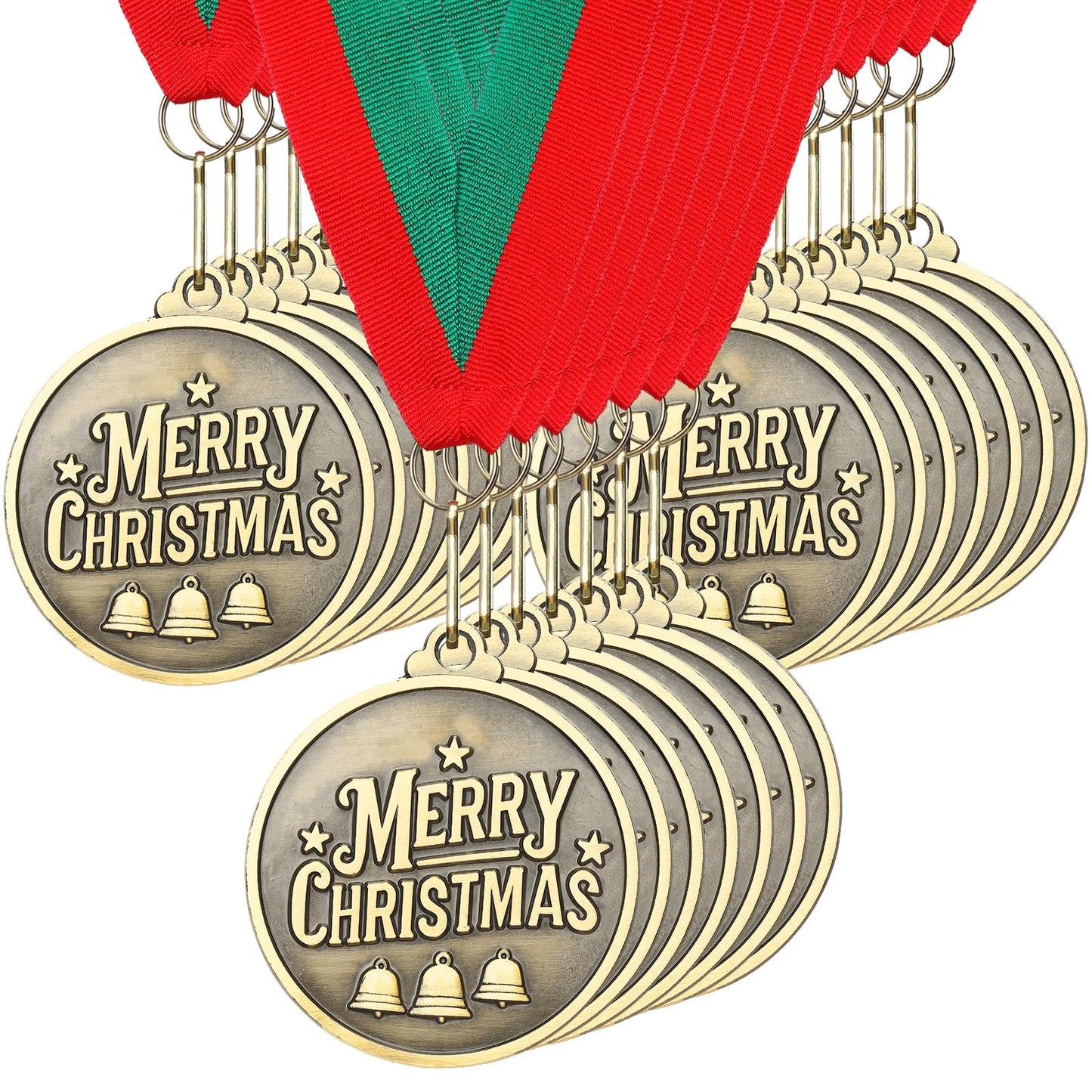 Loetere 30 Pcs/60 Pcs Christmas Medals Award Bulk 2" Gold Silver Christmas Medals Santa Run Reindeer Snowman Elf Gingerbread Man House Tree Trophy Awards for Xmas Party Ornament Favor Gift Prize