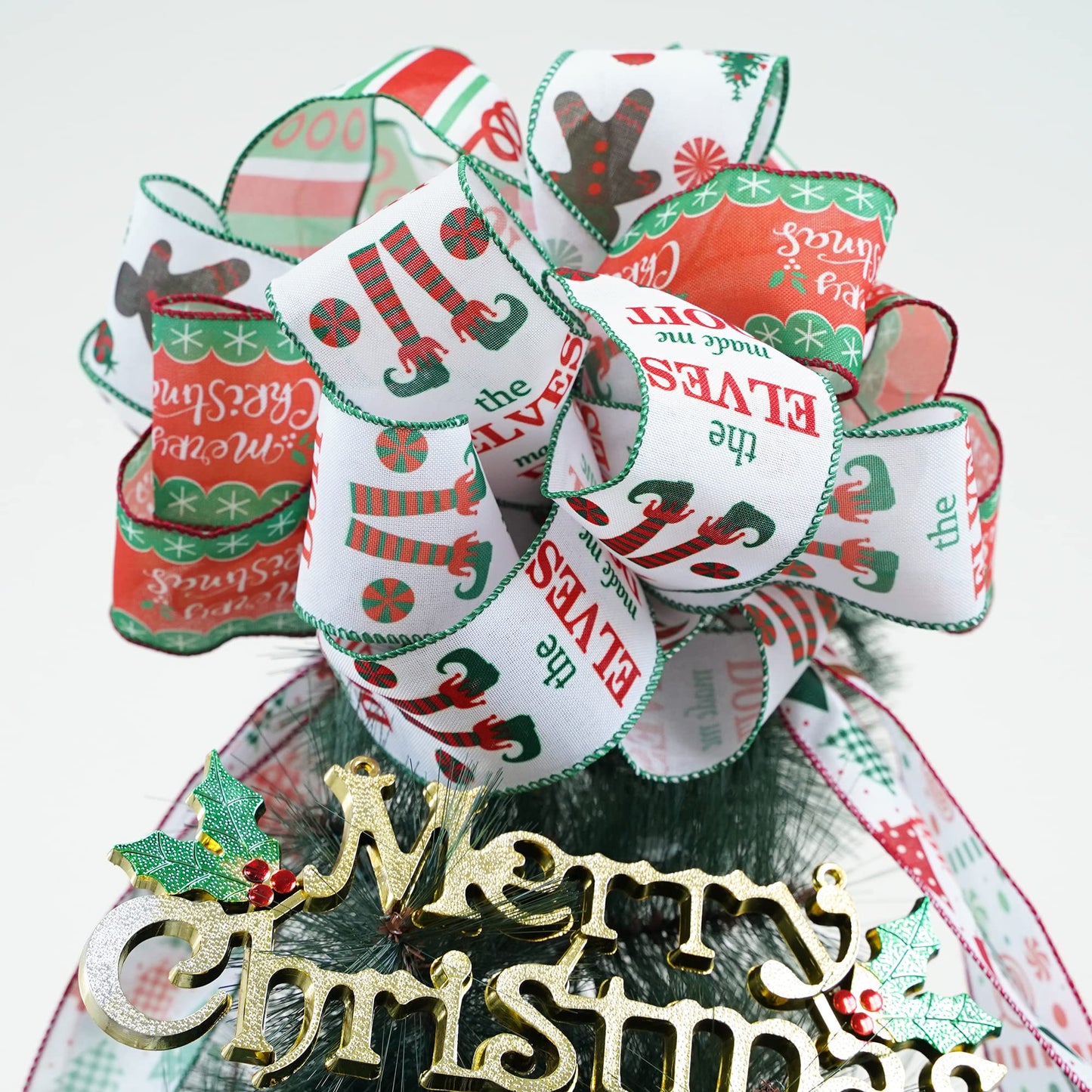 MEEDEE Christmas Ribbon Set - Wired Burlap Ribbon, 2.5 Inch, 6 Rolls, 36 Yards, Red & Green for Trees, Wreaths & Decorations