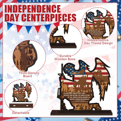 Yuntau 6 Pcs 4th of July Patriotic Table Decorations 250th Anniversary Wood Table Centerpiece American Soldier USA Wooden Tabletop Sign for Independence Veteran Day Shelves Memorial Tiered Tray Decor