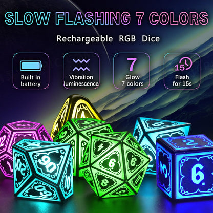 FONVGOGO Wireless Light Up Dice Set D and D RGB for Dungeons and Dragons,Cool LED DND Dice with Charging Box Rechargeable 7 Color Polyhedral Role Playing Dice for DND Gifts RPG(Astral Shard Black)