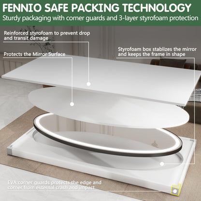 FENNIO 70" x 36" Large Wall Mounted Mirror with LED Lights, Oval Full Length LED Lighted Full Body Dressing Mirror for Bedroom, Salon, Brushed Aluminum Frame, Tempered Glass