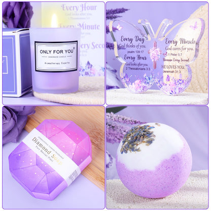 Fortuning's JDS 12PCS Christian Gifts for Women Faith, Inspirational Gifts for Women,Purple Birthday Get Well Soon Gifts, for Mom Her Wife Girlfriend Friend Siste Birthday Gifts