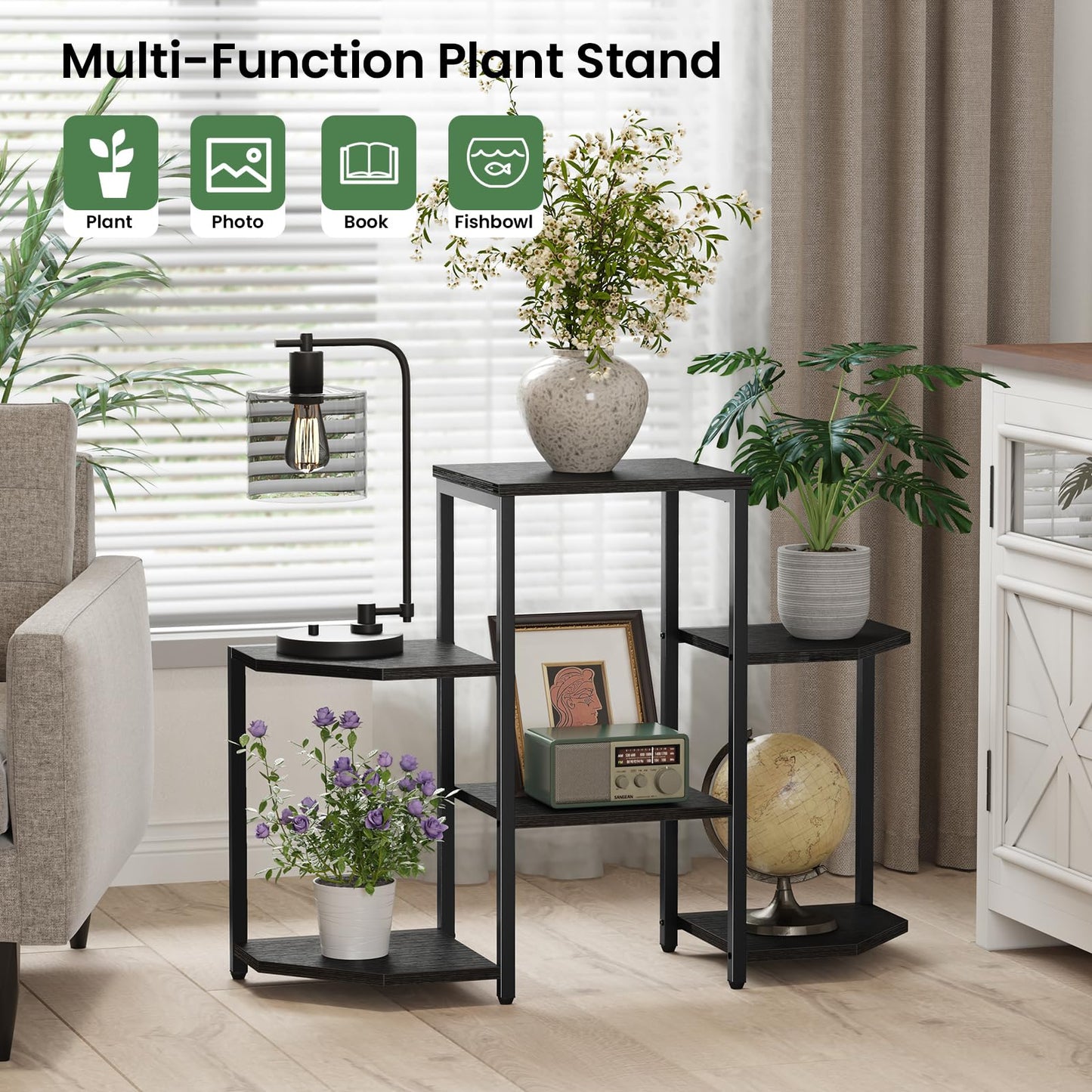 Asgolion Plant Stand Indoor,Multiple Plant Shelf Corner Rack, 6 Potted Plant Stand, 6 Tiers Large Flower Holder, Planter Display Rack for Patio Balcony Living Room Bedroom Decor, Black