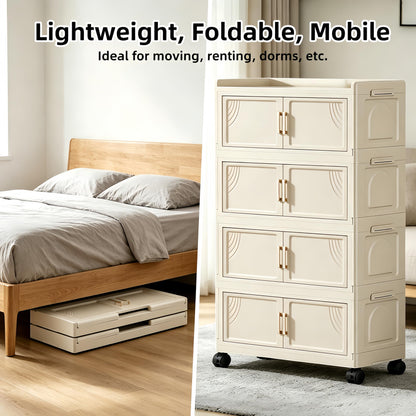 FoldTrend 5 Tier Foldable Storage Cabinet with Lids, 313QT Large Premium PP Storage Organizer with Magnetic Doors and Wheels, Heavy Duty White Storage Bins for Home, Office, Kitchen, Dorm