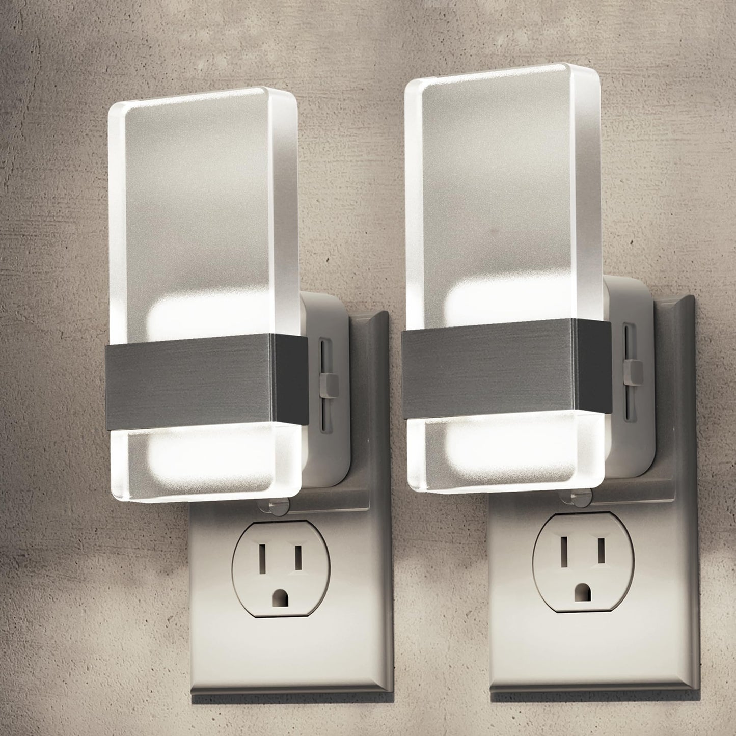 L LOHAS LED Night Lights Plug Into Wall, 2 Pack Plug in Night Light LED with Dusk to Dawn Sensor, 0-100LM Dimmable Nightlight, Wall Sconce-Style Design Nightlights for Bathroom, Hallway,Stairway,Gift