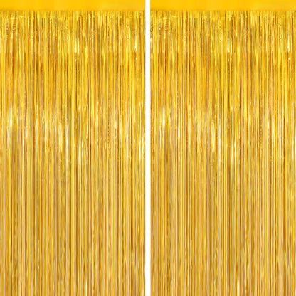2Pack Gold Party Streamers, Gold Metallic Tinsel Streamers for Birthday Wedding Party Decors Graduation, Baby Shower, Photo Booth Props for Bachelorette Decors Xmas Halloween Party Supplies Backdrop