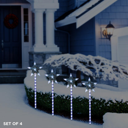 Alpine Corporation Holiday Décor Shooting Star Garden Stake with LED Lights, 4-Pack, Christmas Decoration