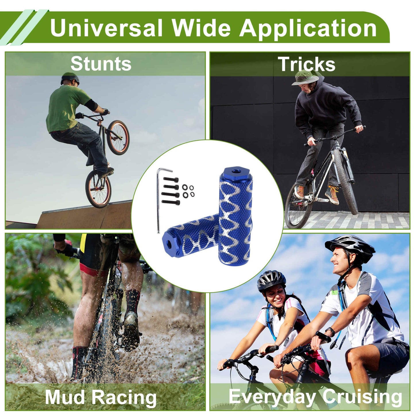 INFINAUTO 1 Set Aluminum Alloy Anti-Skid Bike Pegs 3" Length Circle Texture Bicycle Backseats Stands Cycling Foot Pegs M6 Axles Blue