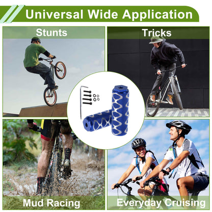 INFINAUTO 1 Set Aluminum Alloy Anti-Skid Bike Pegs 3" Length Circle Texture Bicycle Backseats Stands Cycling Foot Pegs M6 Axles Blue