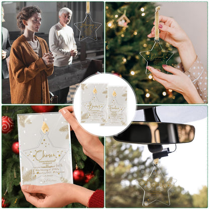 Roowest 36 Sets Religious Christmas Ornaments Bulk Christmas Christian Gifts Acrylic Star Christian Ornaments for Xmas Tree Card Bag Bible Verse Faith Based Hanging Sign Church Home Decorations