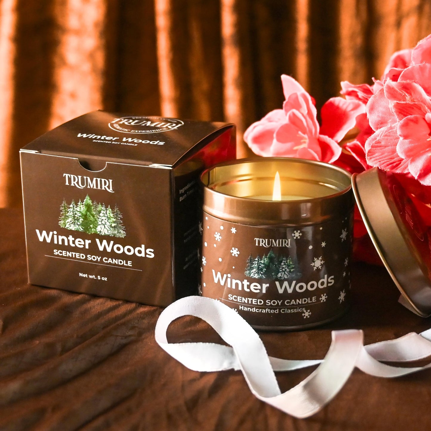 Winter Woods - Soy Candles for Home Scented - for Fall Christmas Holidays - 5oz Natural Clean Non Toxic - Long Lasting Highly Scented Pet Safe Luxury Tin - Velas Aromáticas Para el Hogar - Pine Candel
