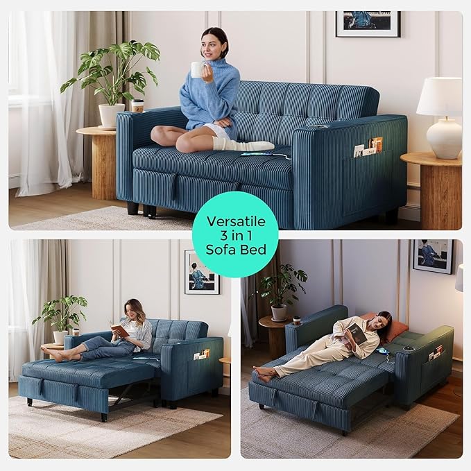 LINSY Sleeper Sofa Bed, Small 3 in 1 Convertible Loveseat Sleeper Couch