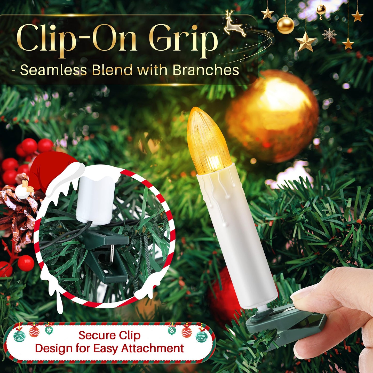 ElectricWise Christmas Tree Clip on Flameless LED Candle String Lights, White Candle with Clips & Remote Control & 8 Modes & Timer, Battery Operated, for Wedding & Holiday Decoration(10 Lights)