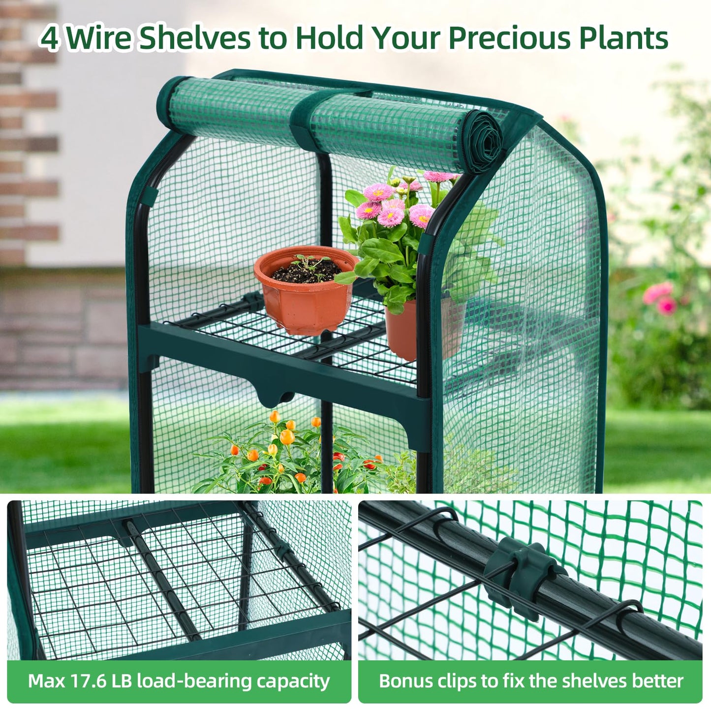 Ohuhu Mini Greenhouse for Indoor Outdoor, Small Plastic Plant Green House with Locking Wheels Portable Greenhouses with Durable Cover for Seedling, Ideal Gardening Gifts for Women Men Green