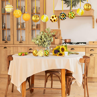 Zeyune 16 Pcs Summer Tree Ornaments Christmas in July Sunflower Hanging Decorations for Small Tree, Yellow Hanging Sequin Ball Ornaments with Ropes, Beach Luau Hawaiian Holiday Party Supplies(Fresh)