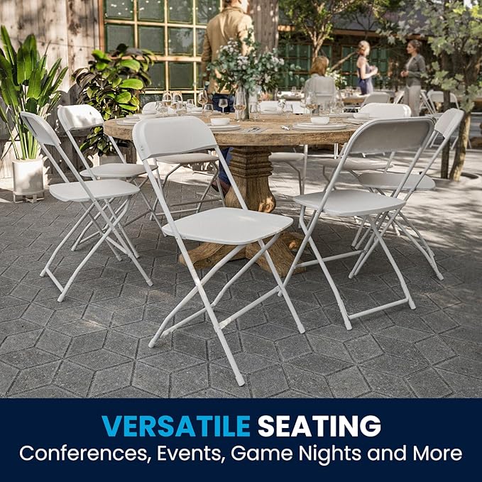 Flash Furniture Hercules Series Plastic Folding Chair - White - 650LB Weight Capacity Comfortable Event Chair - Lightweight Folding Chair