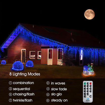 WBao Icicle Lights Outdoor, 432 LED 33FT Christmas Lights With 81 Drops, Remote Control, 3 Timer Settings, 8 Modes, Waterproof, Connectable for Wedding, Holiday Eaves Decor, Blue