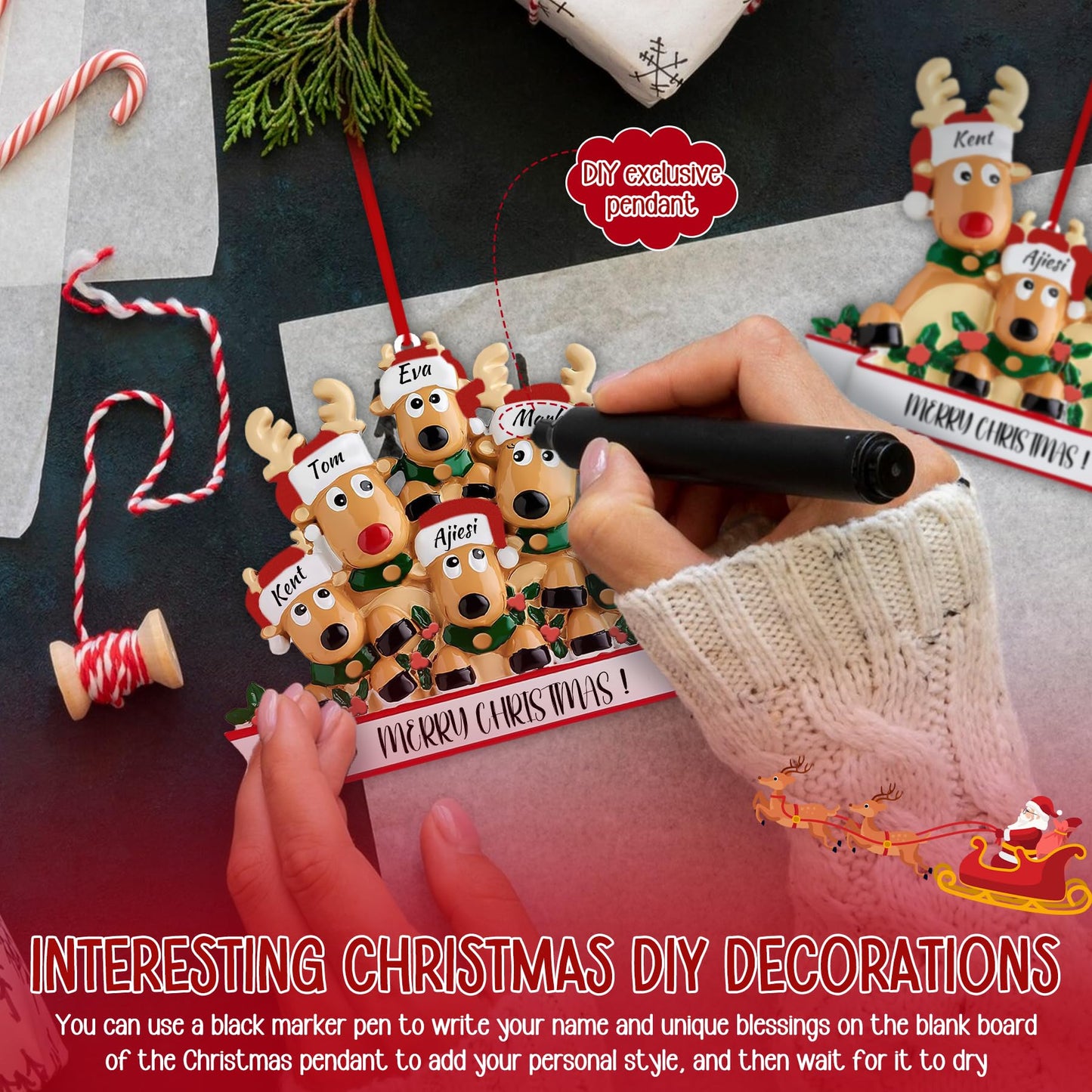 Personalized Reindeer Christmas Ornaments 2025, DIY Resin Elk Deer Family Ornaments with Custom Name, Tree Decorations, 3D Customized Christmas Ornament Gifts (Family of 4)