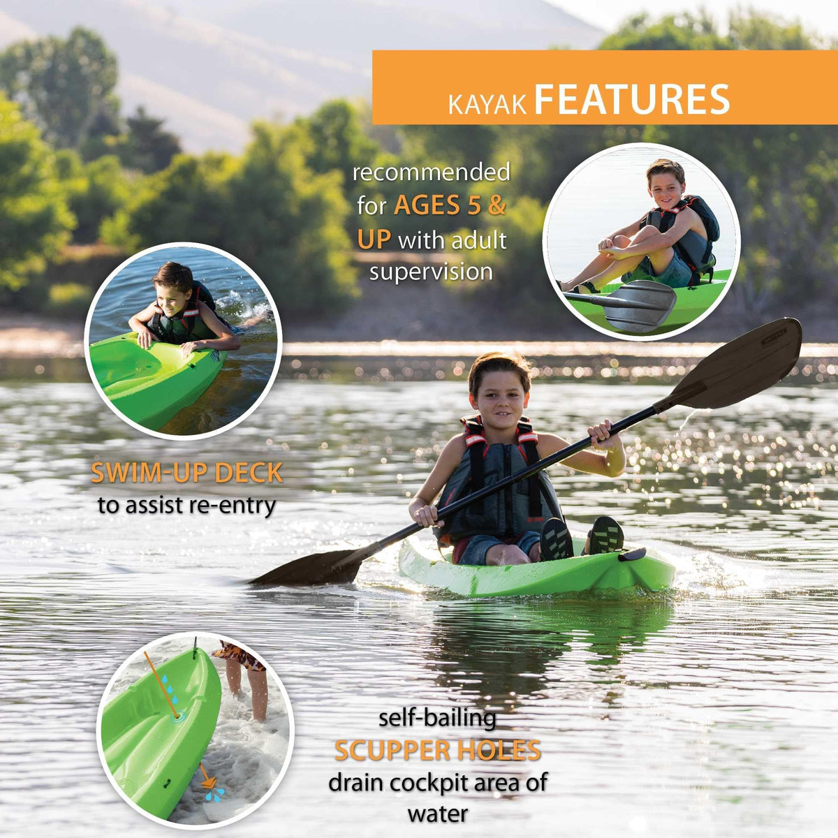 Lifetime 90153 Youth Wave Kayak with Paddle, 6 Feet (Green)