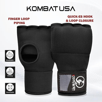 Kombat Gel Boxing Hand Wraps Inner Gloves for Men and Women, 75cm Quick Wrist Wraps Guard, Muay Thai MMA Kickboxing Martial Arts Punching Training Bandages, Hand Wraps for Boxing (Black, Medium)