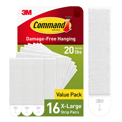 Command 20 lb XL Heavyweight Picture Hanging Strips 16 Pairs (32 Command Strips), Damage-Free Hanging Picture Hangers, Heavy Duty Wall Hanging Strips for Home Decor, White Adhesive Strips