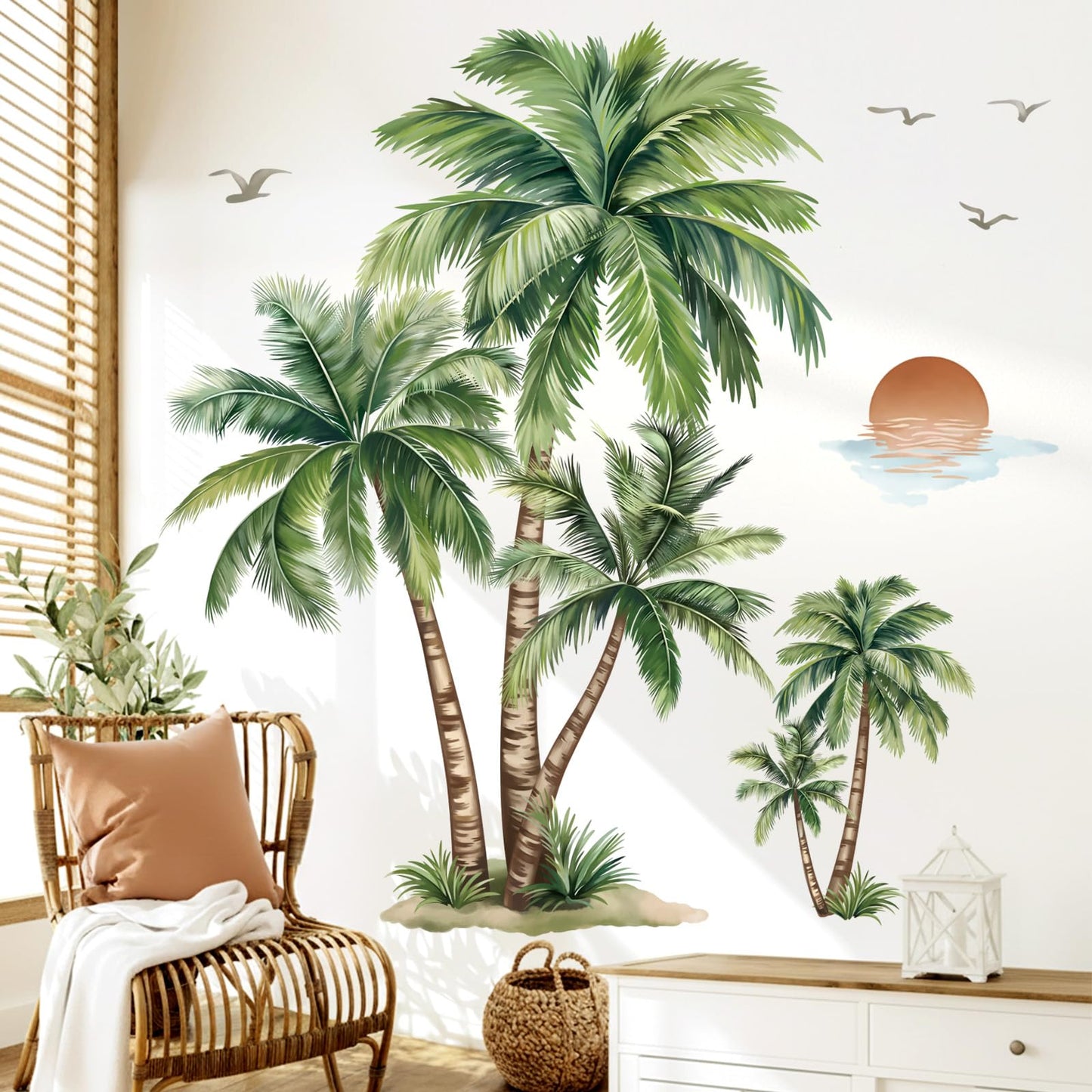 wondever Large Palm Tree Wall Stickers Tropical Plants Coconut Tree Peel and Stick Wall Art Decals for Living Room Bedroom Sofa Background