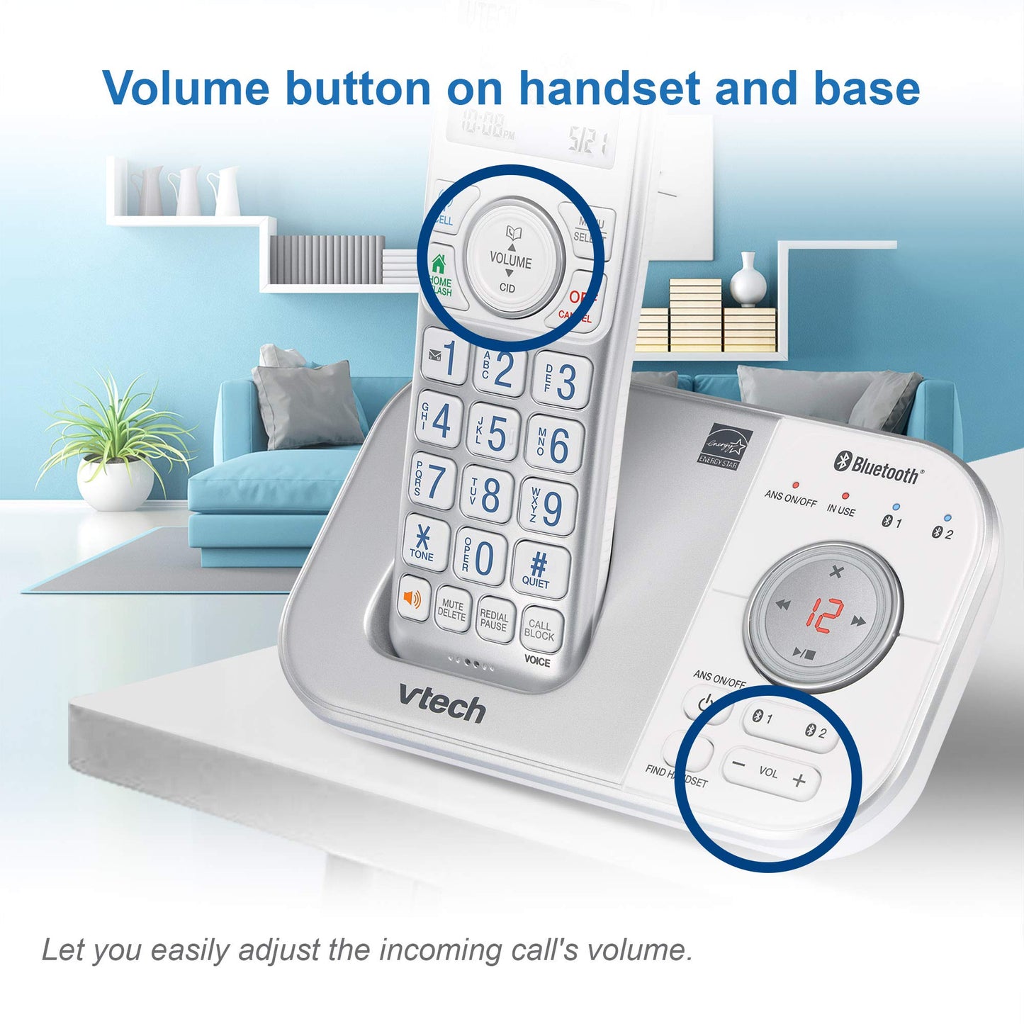 VTech VS112-4 Bluetooth 4 Handset Cordless Phone for Home with Answering Machine, Call Blocking, Caller ID, Intercom and Connect to Cell