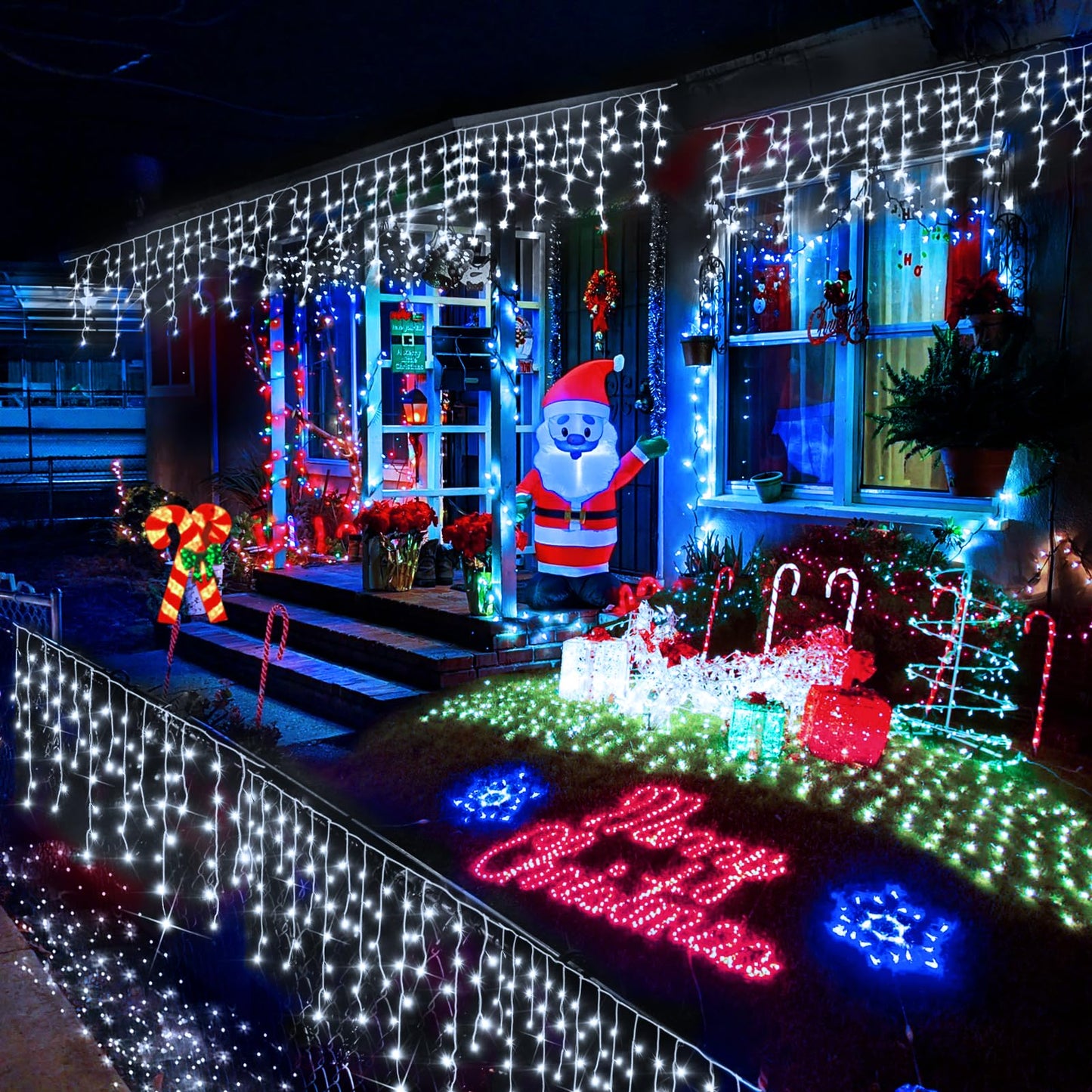Heceltt White Christmas Lights Outdoor, 49FT 480 LED Ice Lights for Outside with 90 Drops Clear Wire 8 Modes Timer, Plug in Waterproof for Holiday Eaves Yard Roof Party Christmas Decoration