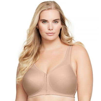 Glamorise Full Figure Plus Size MagicLift Front-Closure Posture Back Bra Wirefree #1265 Café 46DD