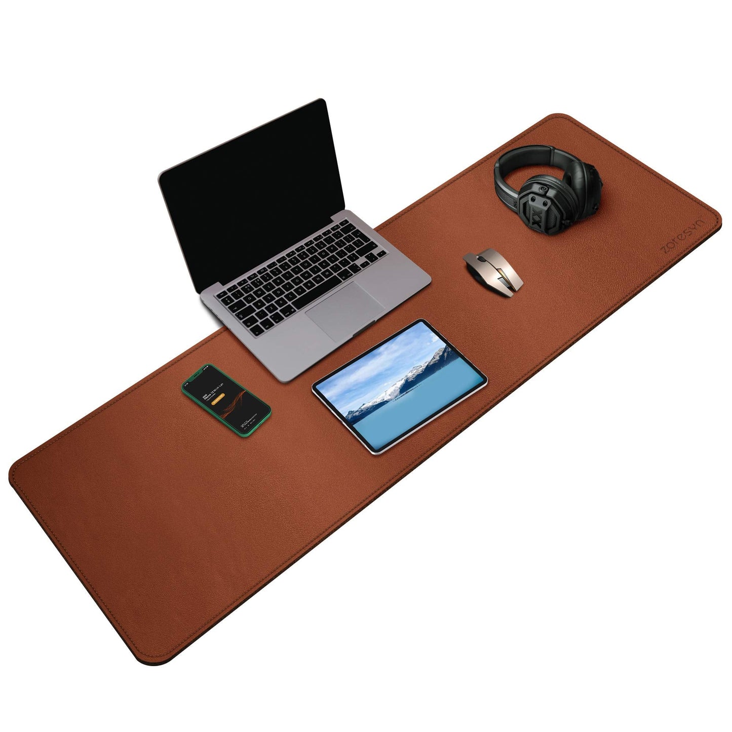 ZORESYN Large Gaming Desk Mat 120x40cm (Light Brown), PU Leather Extended Mouse Pad with Keyboard Space, Waterproof & Nonslip Base