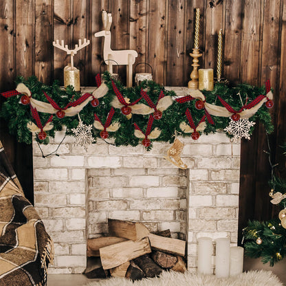 Winlyn Rustic Sleigh Bell Garland - 6 Yards Burlap with Buffalo Plaid Ribbon - Metal Jingle Bells - Farmhouse Christmas Tree & Banister Mantel Decoration
