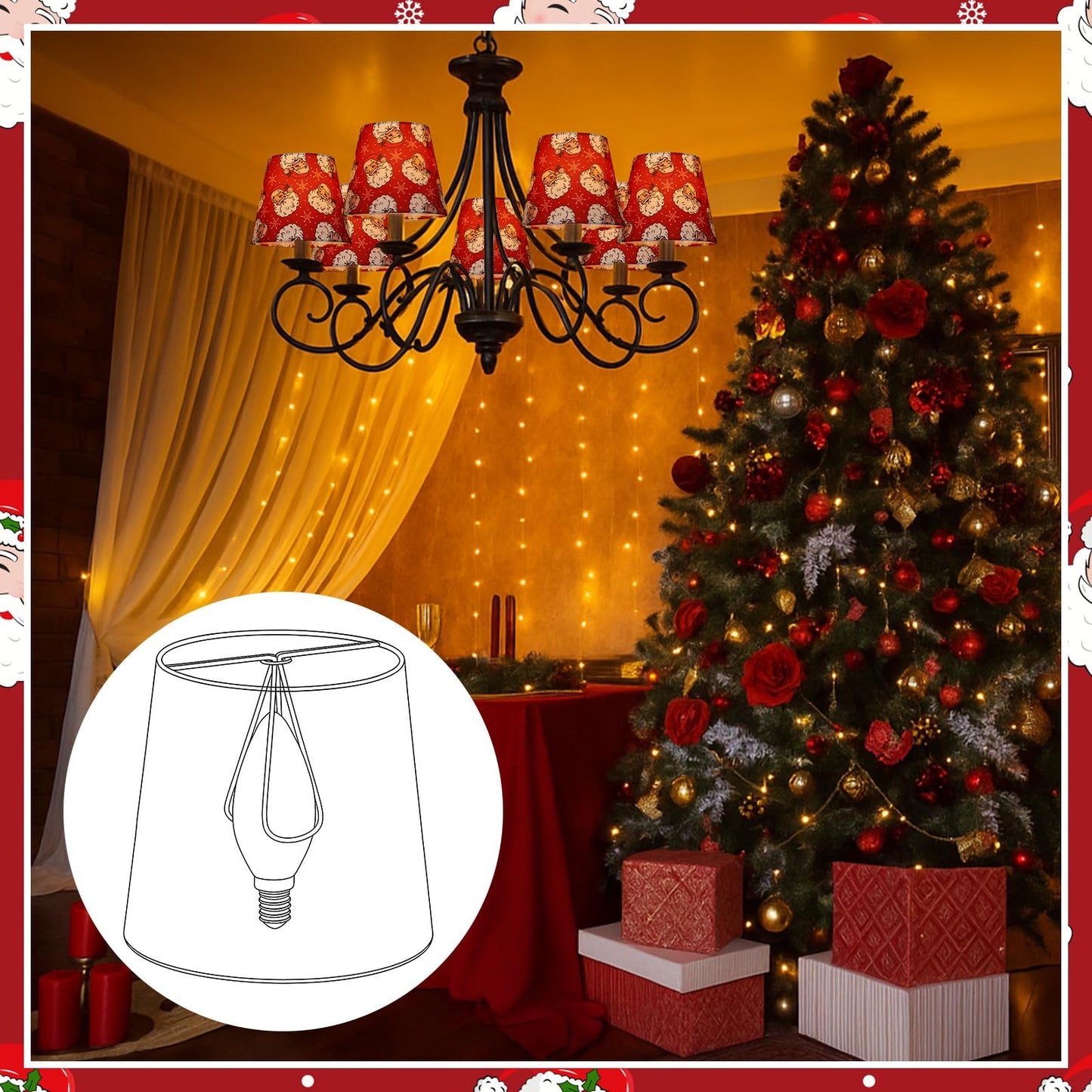 Baquler 6 Pcs Christmas Lamp Shades Set 5.91"w x 5.12"h Hardback Chandelier Shade Santa Little Droplight Shades Wall Lights Chandelier Lights Shade Gift Holiday Decor Supply