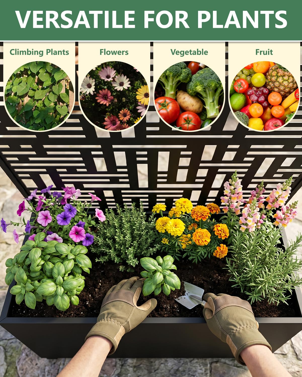 FOLAWO Metal Planter Box with Trellis,70.9"x47.2"x15.7" Raised Garden Bed with Drainage Holes, Privacy Planters for Outdoor Garden Bed for Climbing Plants,Vegetables,and Vines,2PCS,Black-Modular