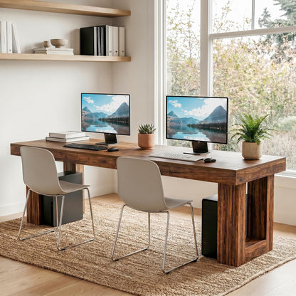 LITTLE TREE Computer Desk for 2 People, 86.6In Extra Long Two Person Desk, Rectangle Double Office Executive Desk, Simple Style Large Business Workstation for Home Office, Rustic Brown