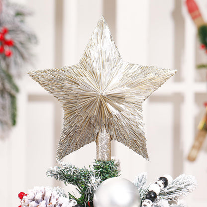 Threehoney 8.3 Inches Christmas Star Tree Topper Glitter Mini Sisal Star for Christmas Small Xmas Tree Top Decoration Ornament for Home Xmas Holiday Gift Decor(Champagne Gold)