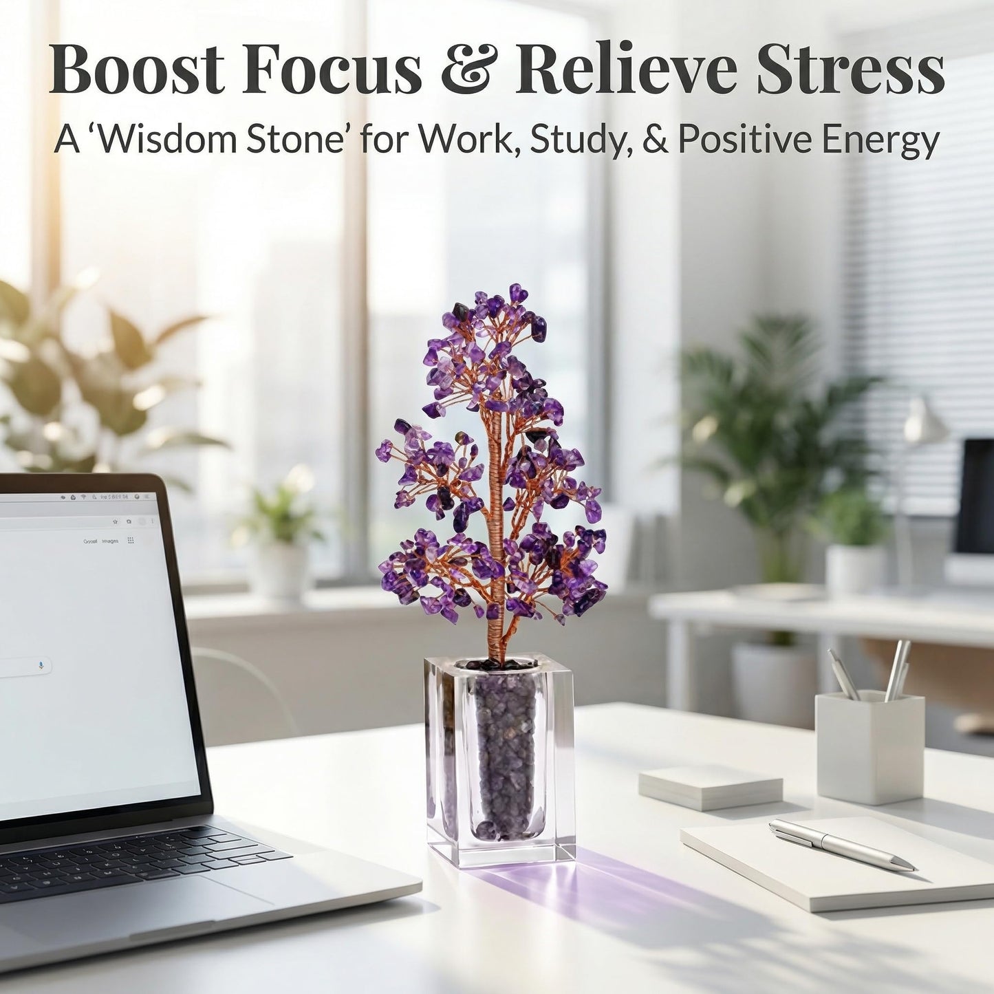 Handmade Natural Amethyst Crystal Money Tree | Healing Crystal Bonsai Tree for Positive Energy, Good Luck, Wealth | Home Office Bedroom Desk Decor, Meditation Spiritual Gift, 24cm (Medium)