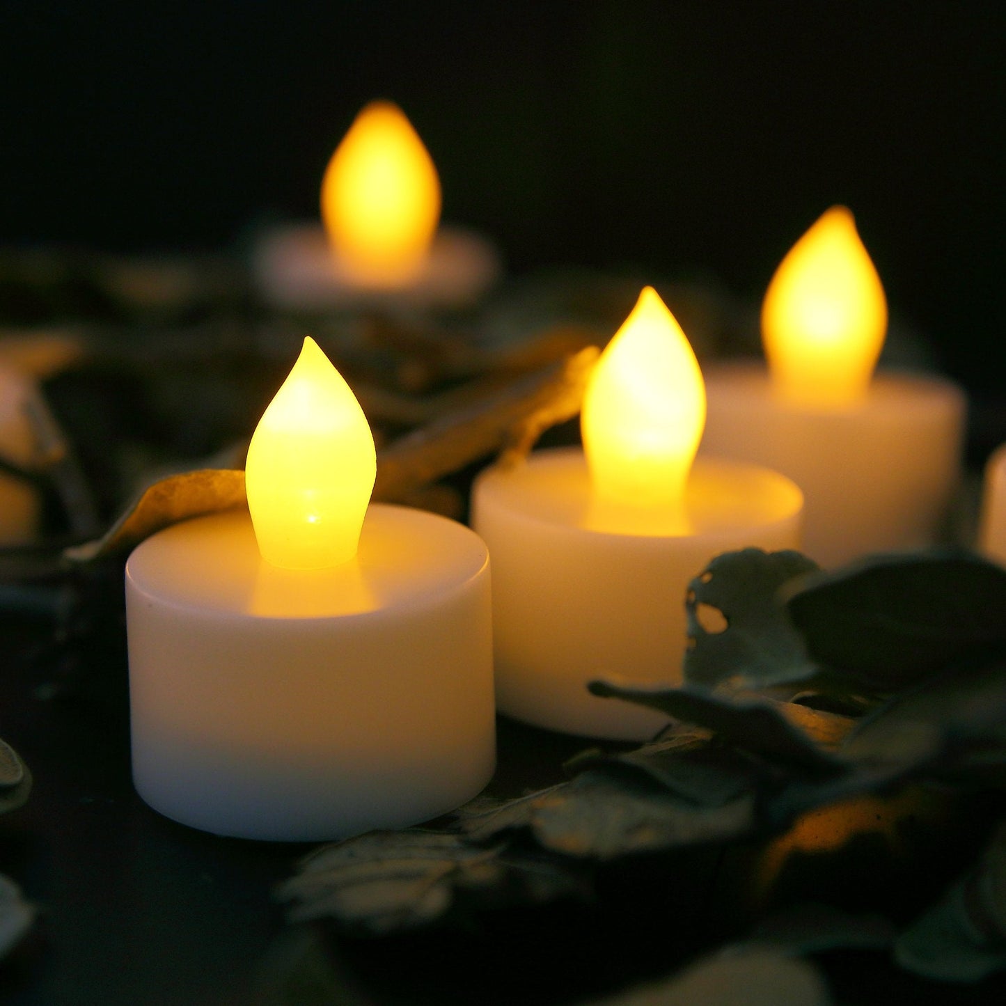 CANDLE CHOICE Battery Operated Flameless Tea Lights with Timer Realistic Flickering Fake Electric LED Tealight Candles Set for Halloween Christmas Party Wedding Decorations Batteries Included 6 Pack