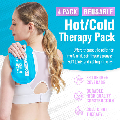 Gel Ice Packs for Injuries Reusable, Hot & Cold Gel Wrap (4 Pack), Adjustable & Flexible, Long Lasting Instant Compression for Back, Knees, Shoulders, Elbows, Neck, Foot & Ankle