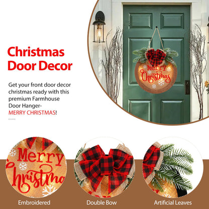 HOMCDALY Christmas Welcome Sign for Front Door, Winter Merry Christmas Wreath, Farmhouse Door Decoration Wooden Hanging Sign, Winter Home Decoration (F-Xmas)